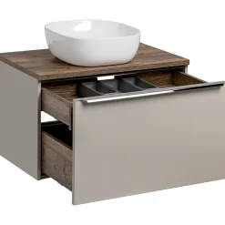 Garnero Arredamenti Mobile bagno sospeso 80cm con lavabo, mobile specchio e colonna grigio quercia Serif Online