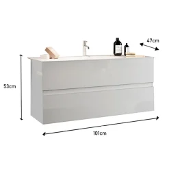 Garnero Arredamenti Mobile bagno sospeso 100cm con lavabo 2 cassetti bianco lucido Moon Best