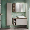 Garnero Arredamenti Mobile bagno sospeso 80cm con lavabo, mobile specchio e colonna grigio quercia Serif Clearance
