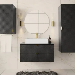 Garnero Arredamenti Mobile bagno sospeso 80cm con colonna e pensile nero Hakone Nero Lucido Outlet