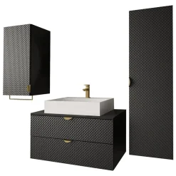 Garnero Arredamenti Mobile bagno sospeso 80cm con colonna e pensile nero Hakone Nero Lucido Outlet