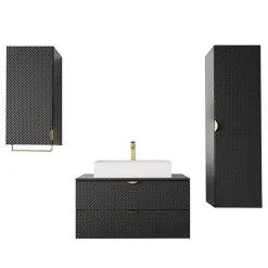 Garnero Arredamenti Mobile bagno sospeso 80cm con colonna e pensile nero Hakone Nero Lucido Outlet