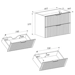 Garnero Arredamenti Mobile bagno sospeso 80cm cm 2 cassetti quercia antracite Limpid Clearance