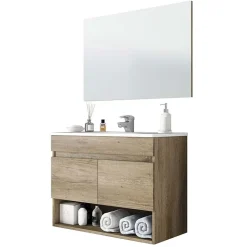 Garnero Arredamenti Mobile bagno sospeso 80cm con lavabo e specchio rovere nordik Dexter Outlet
