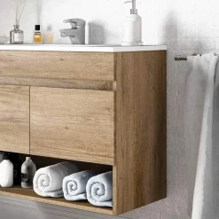 Garnero Arredamenti Mobile bagno sospeso 80cm con lavabo e specchio rovere nordik Dexter Outlet