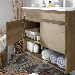 Garnero Arredamenti Mobile bagno sospeso 80cm con lavabo e specchio rovere nordik Dexter Outlet