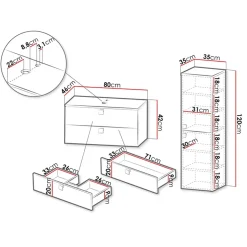 Garnero Arredamenti Mobile bagno sospeso 80cm con colonna 2 cassetti bianco Bursa 2 Bianco Lucido - Oro Hot