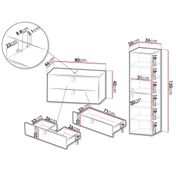 Garnero Arredamenti Mobile bagno sospeso 80cm con colonna 2 cassetti nero Bursa 2 Nero Lucido - Oro Clearance