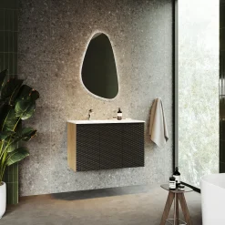 Garnero Arredamenti Mobile bagno sospeso 90cm con lavabo da incasso nero rovere Swim Nero - Rovere
