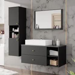 Garnero Arredamenti Mobile bagno sospeso 100cm con lavabo, specchio e colonna nero Krom Nero Opaco Best