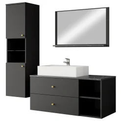 Garnero Arredamenti Mobile bagno sospeso 100cm con lavabo, specchio e colonna nero Krom Nero Opaco Best