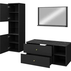 Garnero Arredamenti Mobile bagno sospeso 100cm con lavabo, specchio e colonna nero Krom Nero Opaco Best