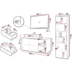 Garnero Arredamenti Mobile bagno sospeso 100cm con lavabo, specchio e colonna nero Krom Nero Opaco Best