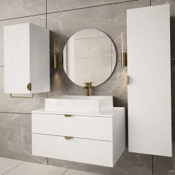 Garnero Arredamenti Mobile bagno sospeso 80cm con colonna e pensile bianco Hakone Bianco Lucido Outlet