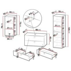 Garnero Arredamenti Mobile bagno sospeso 80cm con colonna e pensile maniglie oro nero Bursa Nero Lucido - Oro Online