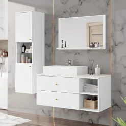 Garnero Arredamenti Mobile bagno sospeso 100cm con lavabo, specchio e colonna bianco Krom Bianco Opaco Hot