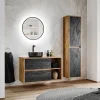 Garnero Arredamenti Mobile bagno sospeso 100cm con lavabo, specchio e colonna rovere antracite Stony