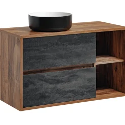 Garnero Arredamenti Mobile bagno sospeso 100cm con lavabo, specchio e colonna rovere antracite Stony