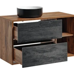 Garnero Arredamenti Mobile bagno sospeso 100cm con lavabo, specchio e colonna rovere antracite Stony