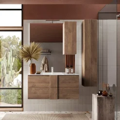 Garnero Arredamenti Mobile bagno sospeso 100cm con lavabo e specchio rovere Alvarez Hot