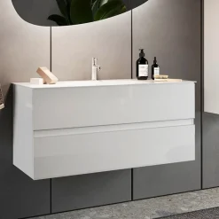 Garnero Arredamenti Mobile bagno sospeso 80cm con lavabo 2 cassetti bianco lucido Moon Clearance