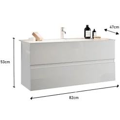 Garnero Arredamenti Mobile bagno sospeso 80cm con lavabo 2 cassetti bianco lucido Moon Clearance