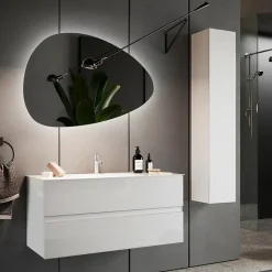 Garnero Arredamenti Mobile bagno sospeso 80cm con lavabo 2 cassetti bianco lucido Moon Clearance