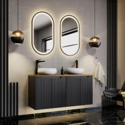 Garnero Arredamenti Mobile bagno sospeso 120cm cannettato 4 ante nero rovere Cleany Online