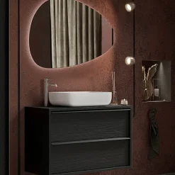 Garnero Arredamenti Mobile bagno sospeso 92cm con lavabo e specchio nero frassinato Absolut Best