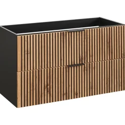 Garnero Arredamenti Mobile bagno sospeso 100cm cm con lavabo, specchio, colonna e cubotti quercia antracite Limpid New