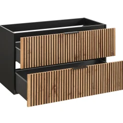 Garnero Arredamenti Mobile bagno sospeso 100cm cm con lavabo, specchio, colonna e cubotti quercia antracite Limpid New