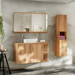 Garnero Arredamenti Mobile bagno sospeso 80cm con colonna rovere Rovery Clearance