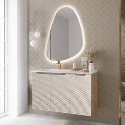 Garnero Arredamenti Mobile bagno sospeso 90cm con lavabo da incasso beige rovere Swim Beige - Rovere Clearance
