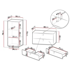 Garnero Arredamenti Mobile bagno sospeso 80cm con pensile 2 cassetti bianco Bursa 3 Bianco Lucido - Oro Discount