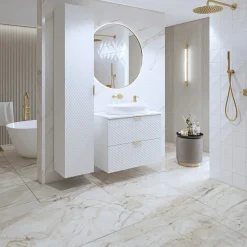 Garnero Arredamenti Mobile bagno sospeso 80cm con colonna bianco frontali decorati Konny Bianco Lucido - Bianco opaco Clearance