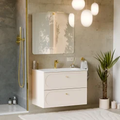 Garnero Arredamenti Mobile bagno sospeso fresato 80cm con lavabo 2 cassetti beige Sand New