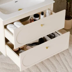 Garnero Arredamenti Mobile bagno sospeso fresato 60cm con lavabo 2 cassetti beige Sand Hot