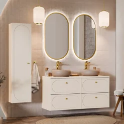 Garnero Arredamenti Mobile bagno sospeso fresato 120cm con colonna beige Sand Outlet
