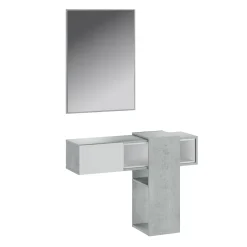 Garnero Arredamenti Mobile ingresso sospeso 100x185h cm con specchio bianco cemento Rich Gihome® Bianco - Grigio Hot