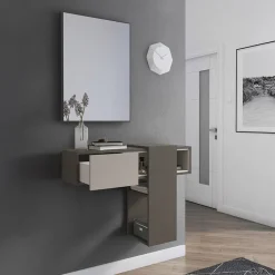 Garnero Arredamenti Mobile ingresso sospeso 100x185h cm con specchio beige antracite Rich Gihome® Antracite - Beige Best