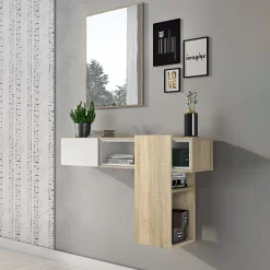 Garnero Arredamenti Mobile ingresso sospeso 100x185h cm con specchio bianco rovere Rich Gihome® Bianco - Rovere