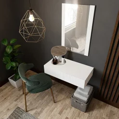 Garnero Arredamenti Mobile ingresso sospeso 80x97 h cm con specchio cannettato bianco Essence Bianco Opaco Best