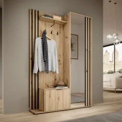 Garnero Arredamenti Mobile ingresso 132x192h cm con specchio moderno quercia nero Miller Rovere Rustico