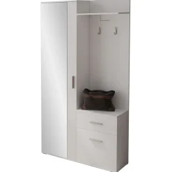 Garnero Arredamenti Mobile ingresso 97x195h cm con attaccapanni e specchio Zefira Bianco Clearance