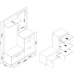 Garnero Arredamenti Mobile ingresso 135x197h cm con specchio bianco rovere Mare Gihome® Hot