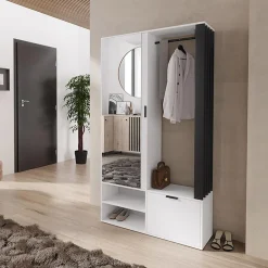 Garnero Arredamenti Mobile ingresso 100x190h cm con specchio bianco nero Umea Bianco Opaco