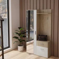 Garnero Arredamenti Mobile ingresso 97x195h cm con attaccapanni e specchio sonoma bianco Zefira Rovere - Bianco Discount
