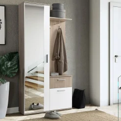 Garnero Arredamenti Mobile ingresso 97x195h cm con attaccapanni e specchio sonoma bianco Zefira Rovere - Bianco Discount