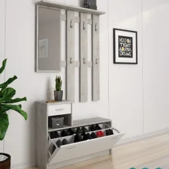 Garnero Arredamenti Mobile ingresso 100x190h cm moderno bianco frassinato cemento Thomas Bianco Frassinato - Cemento Discount