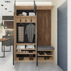 Garnero Arredamenti Mobile ingresso 160x221h cm nero opaco rovere scuro Acerbo New